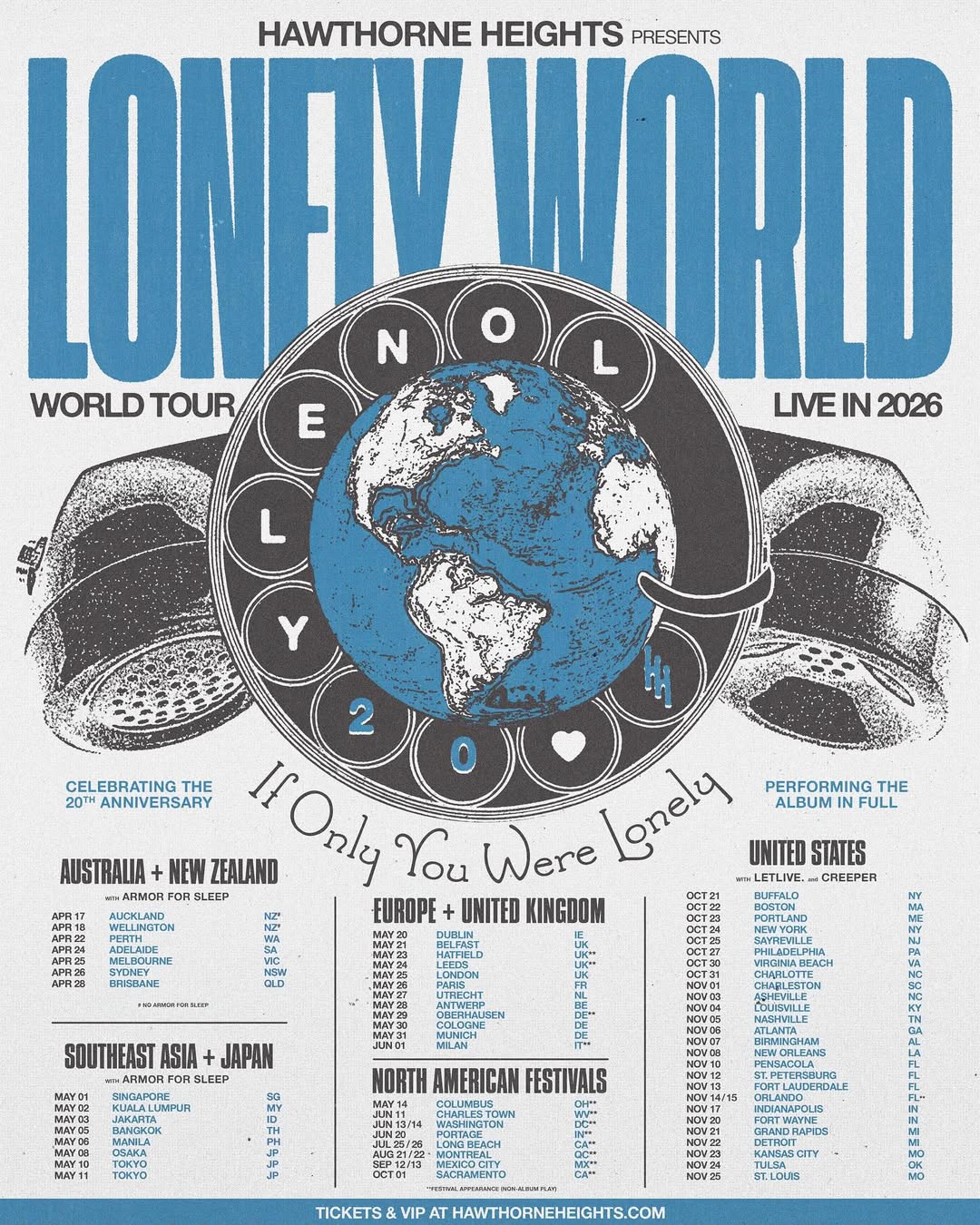 Hawthorne Heights Lonely World Tour Poster 2026